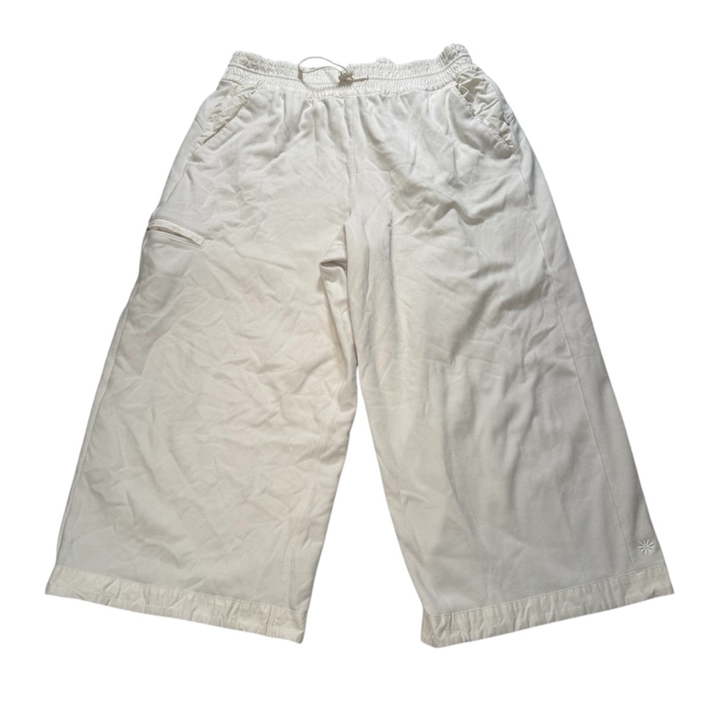 Athleta Triumph Hybrid Wide Leg Crop Pants 533711-01 white Bone Pull On Sz Large
